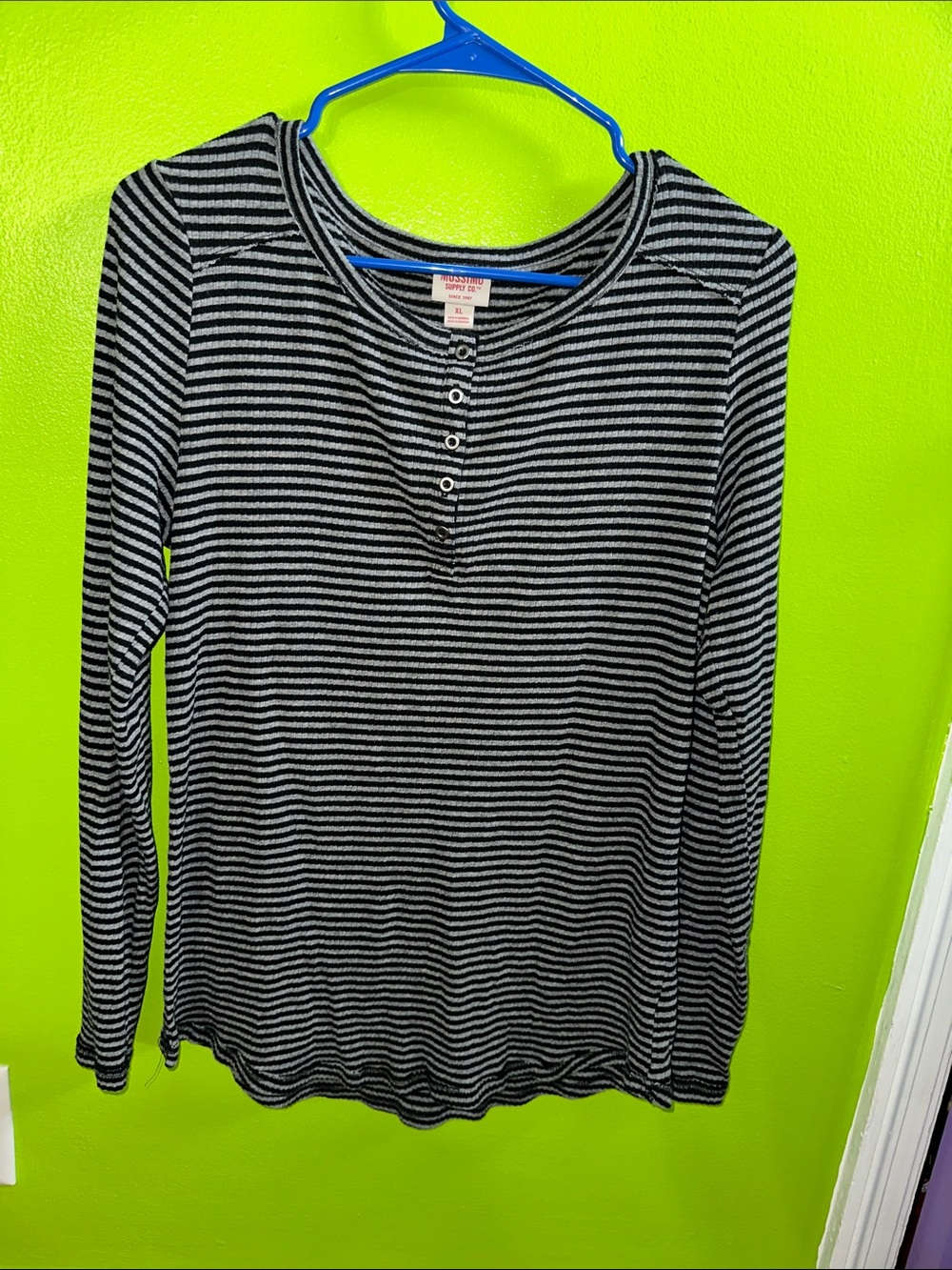 Mossimo Supply Co. Black and Gray Striped Long-Sleeve Henley